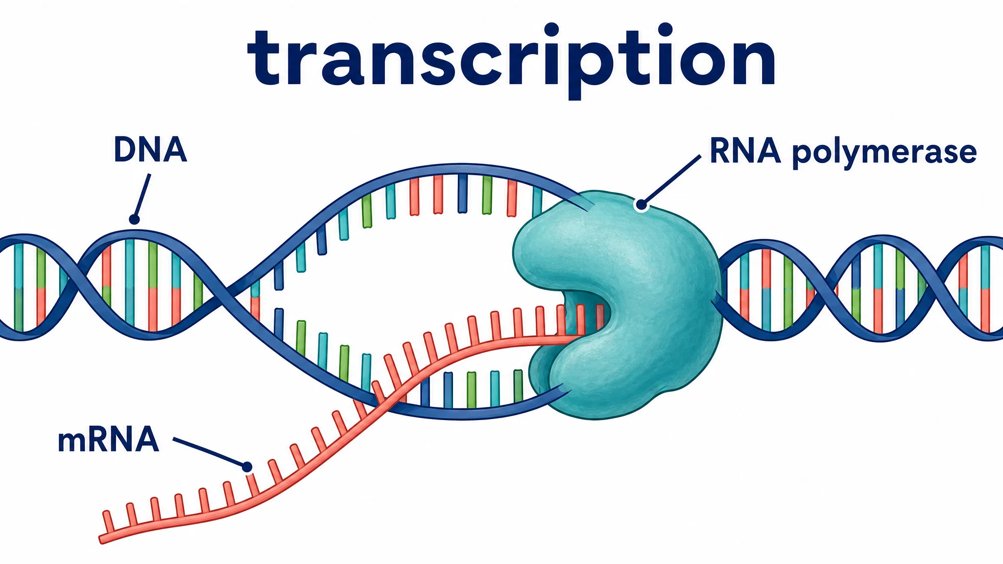 Transcription diagram showing DNA, RNA polymerase, and mRNA