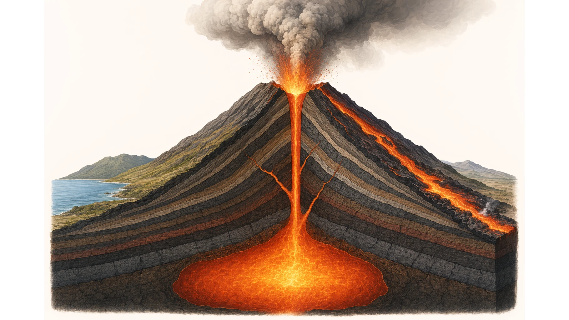 How to Draw a Volcano: Step-by-Step (Easy Labeled Diagram)