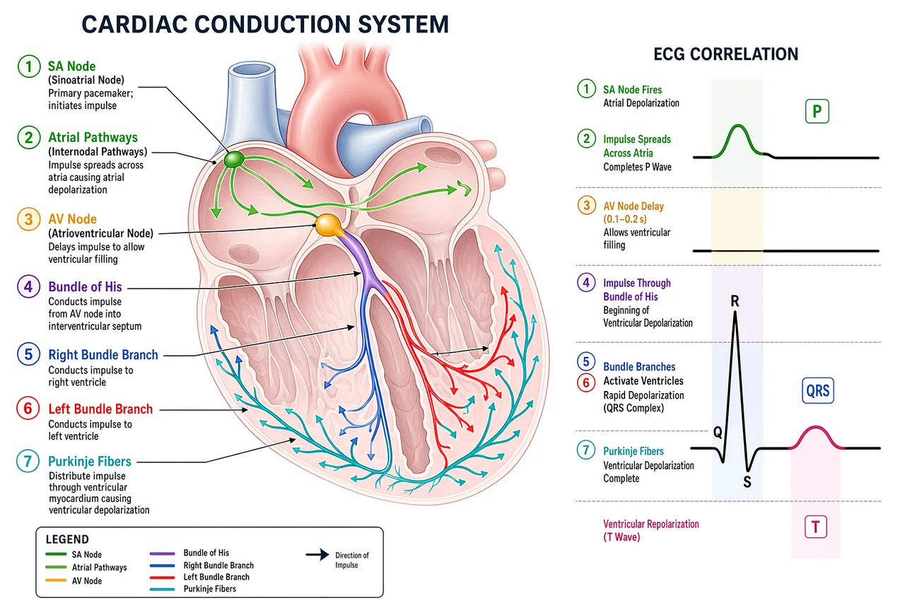 Cardiac conduction system with ECG correlation
