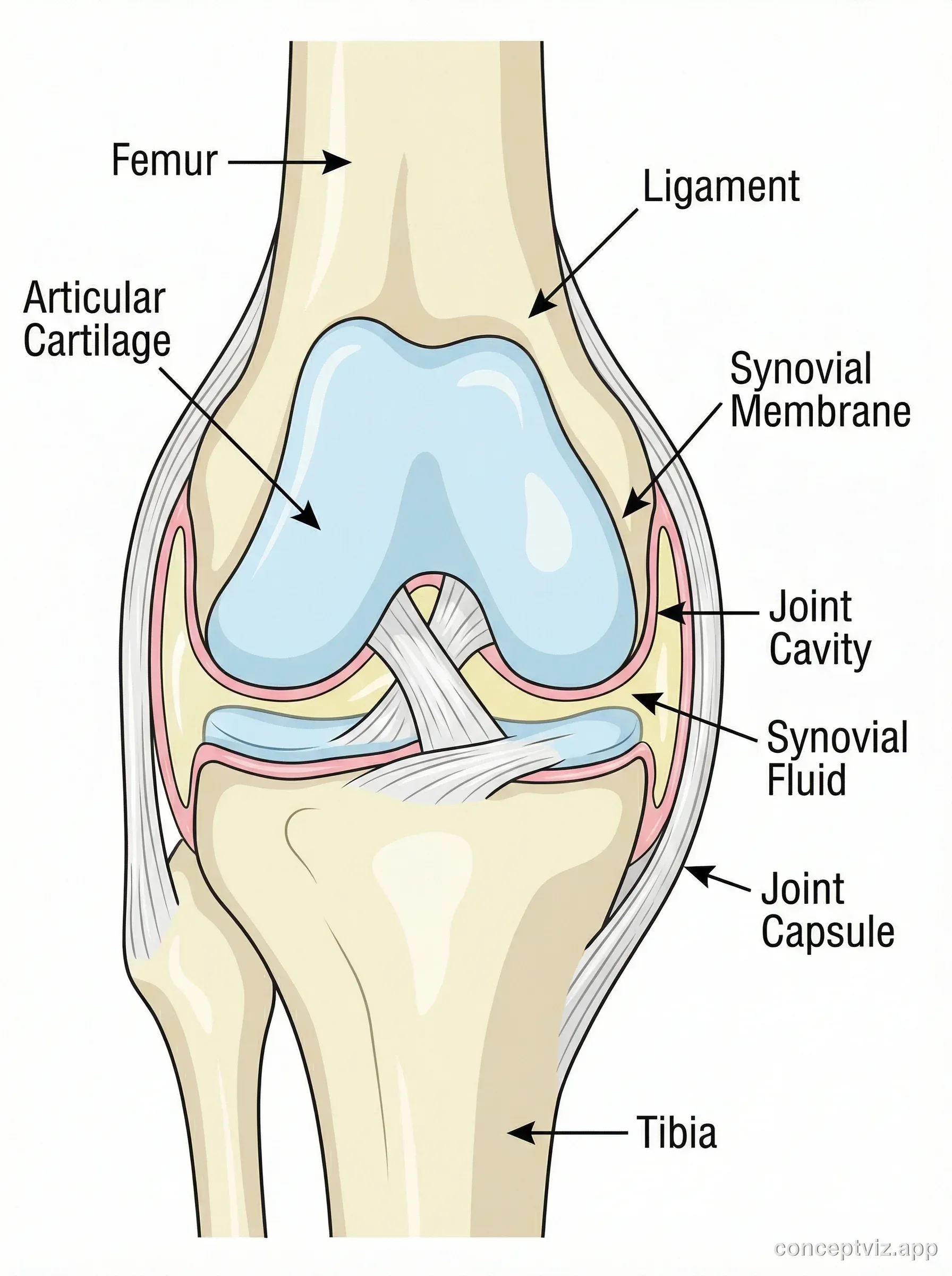 Cross-section of a synovial joint showing internal structures