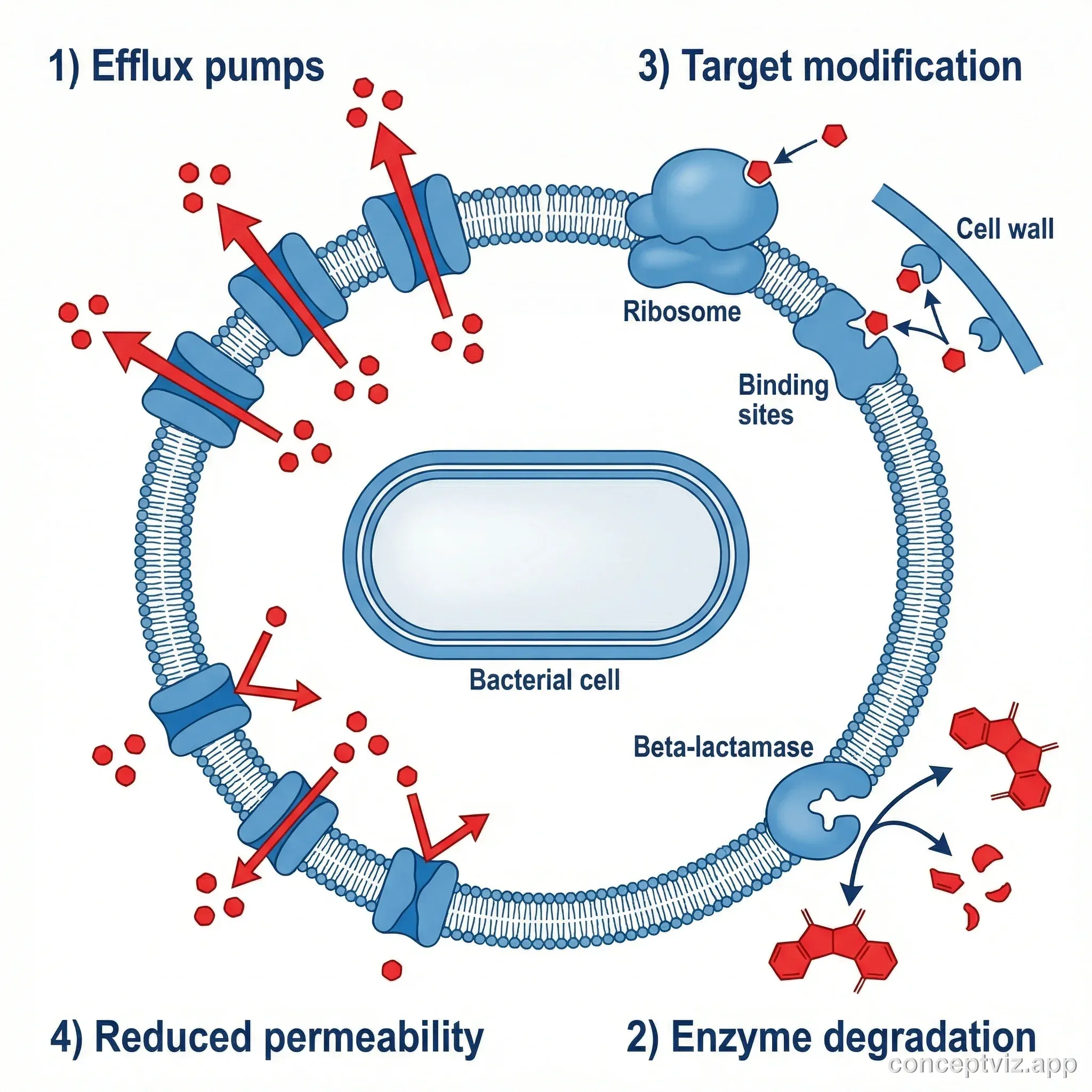 Diagram showing how bacteria develop resistance to antibiotics