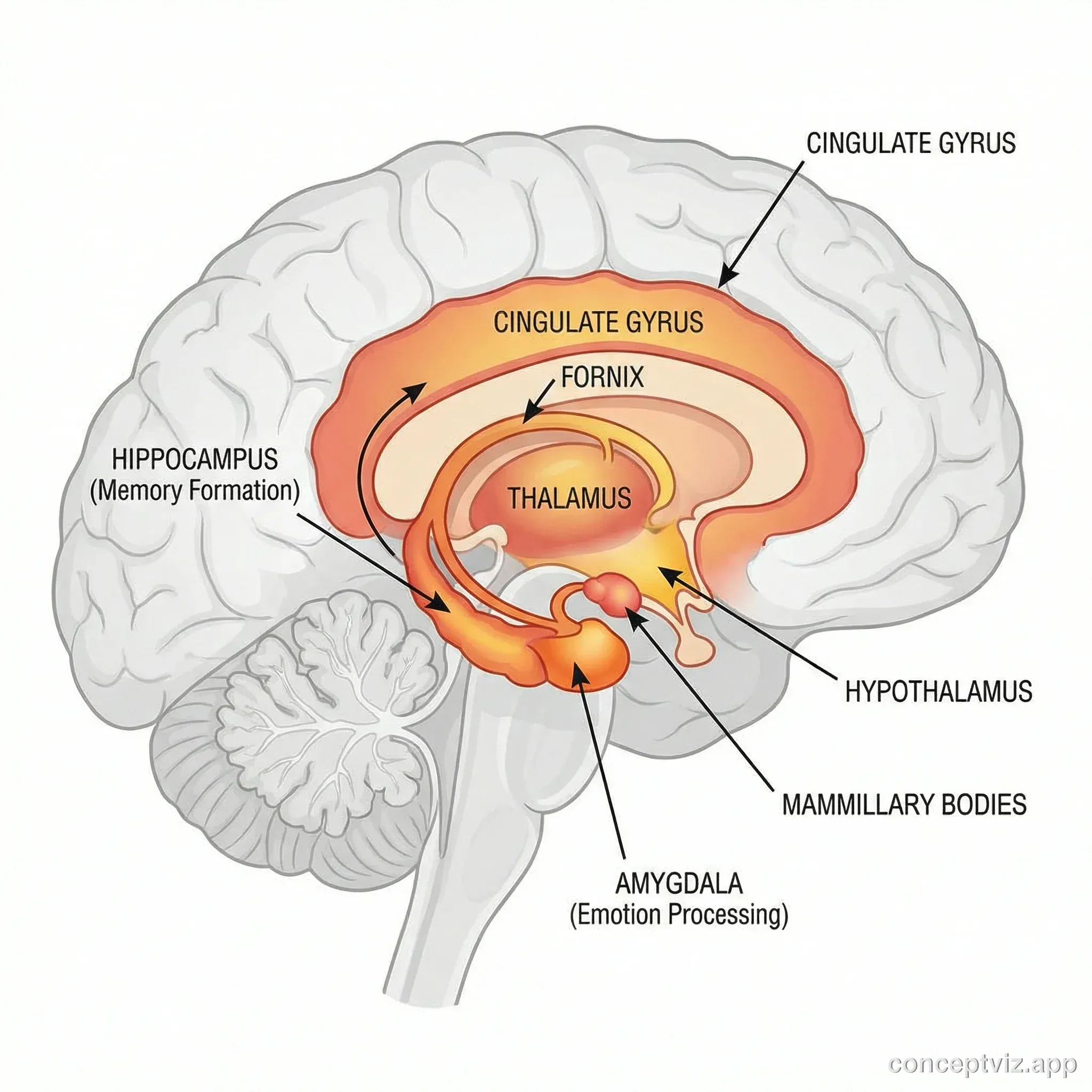 Diagram of the limbic system showing emotional brain structures