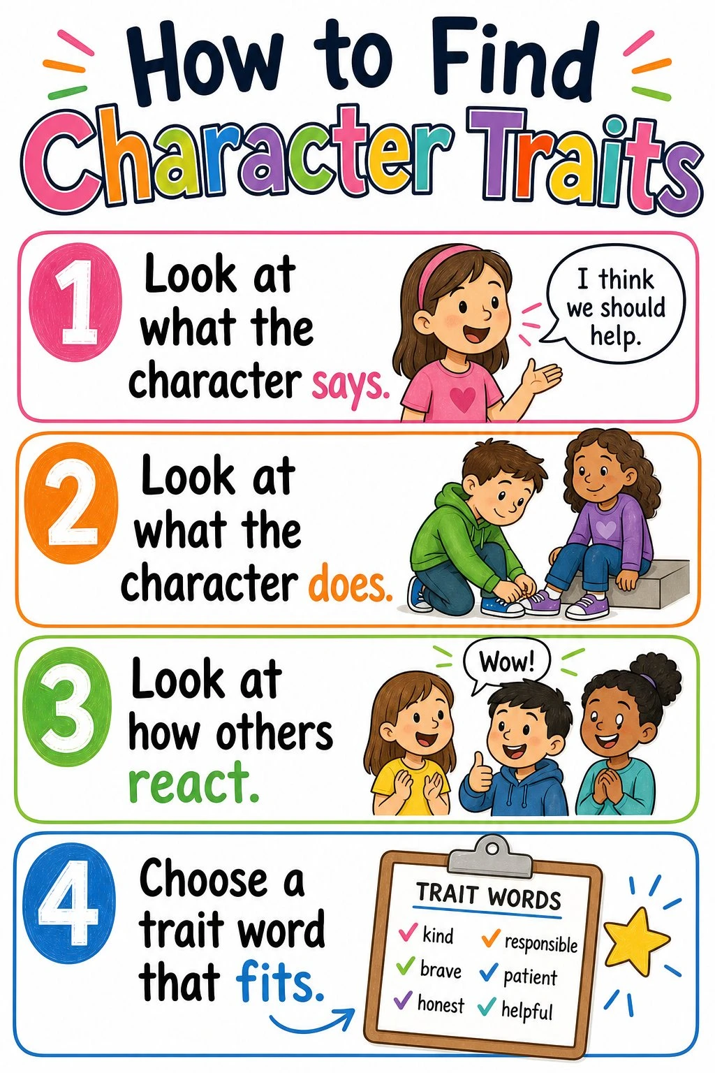 Four steps for finding character traits from what a character says and does