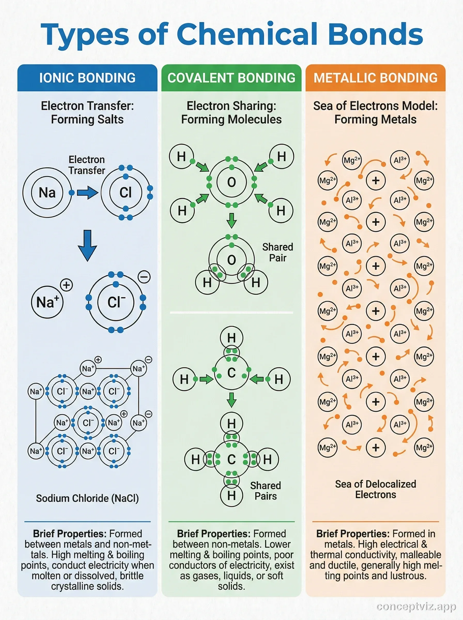 Educational poster showing types of chemical bonds