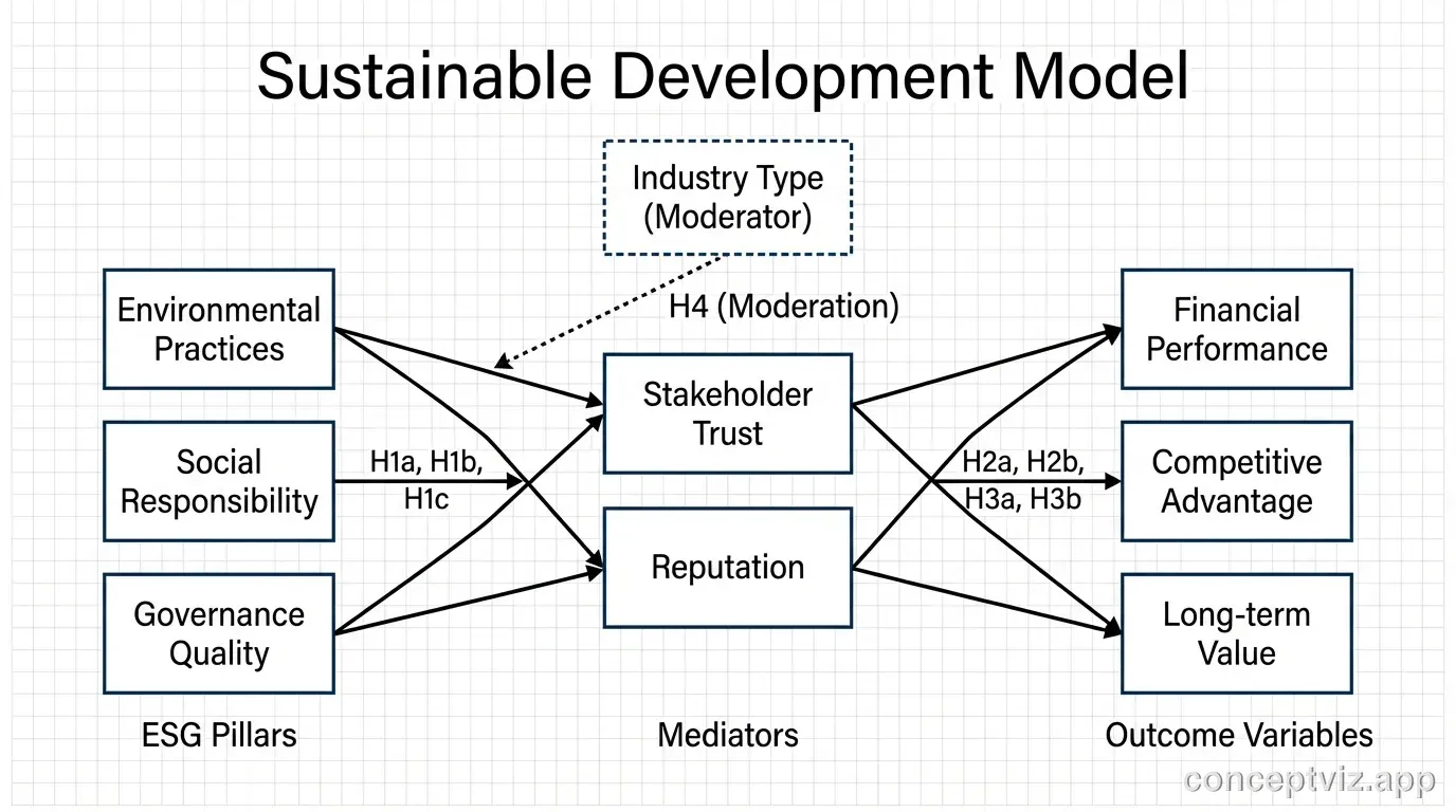 ESG conceptual framework showing environmental and social factors affecting firm performance.