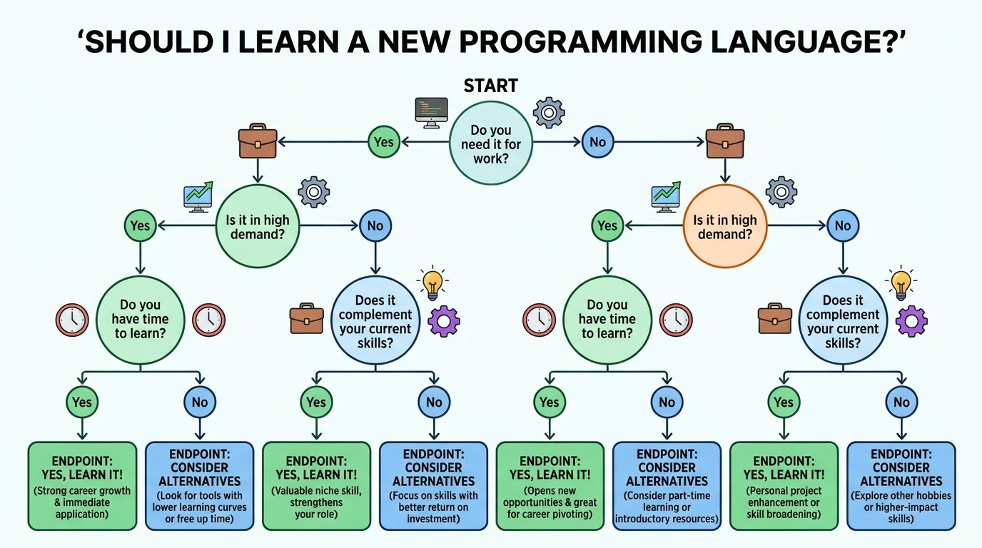 Simple binary decision tree with yes/no branching for everyday decision making with clear outcomes at each endpoint.