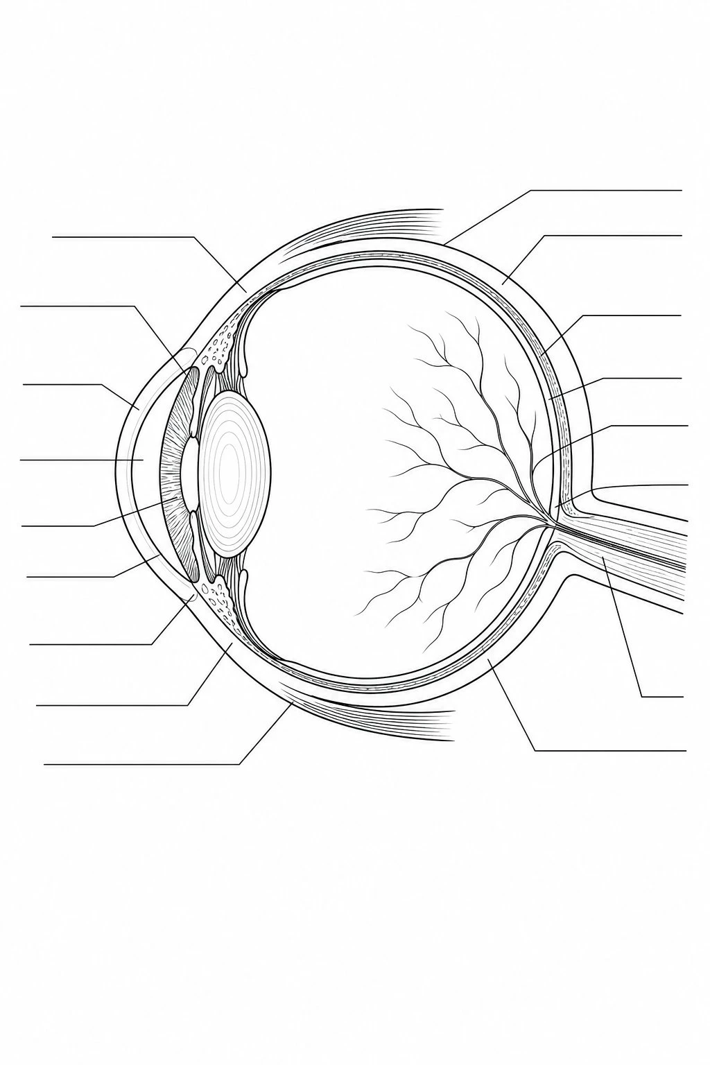 Blank eye diagram labeling worksheet with empty callout lines