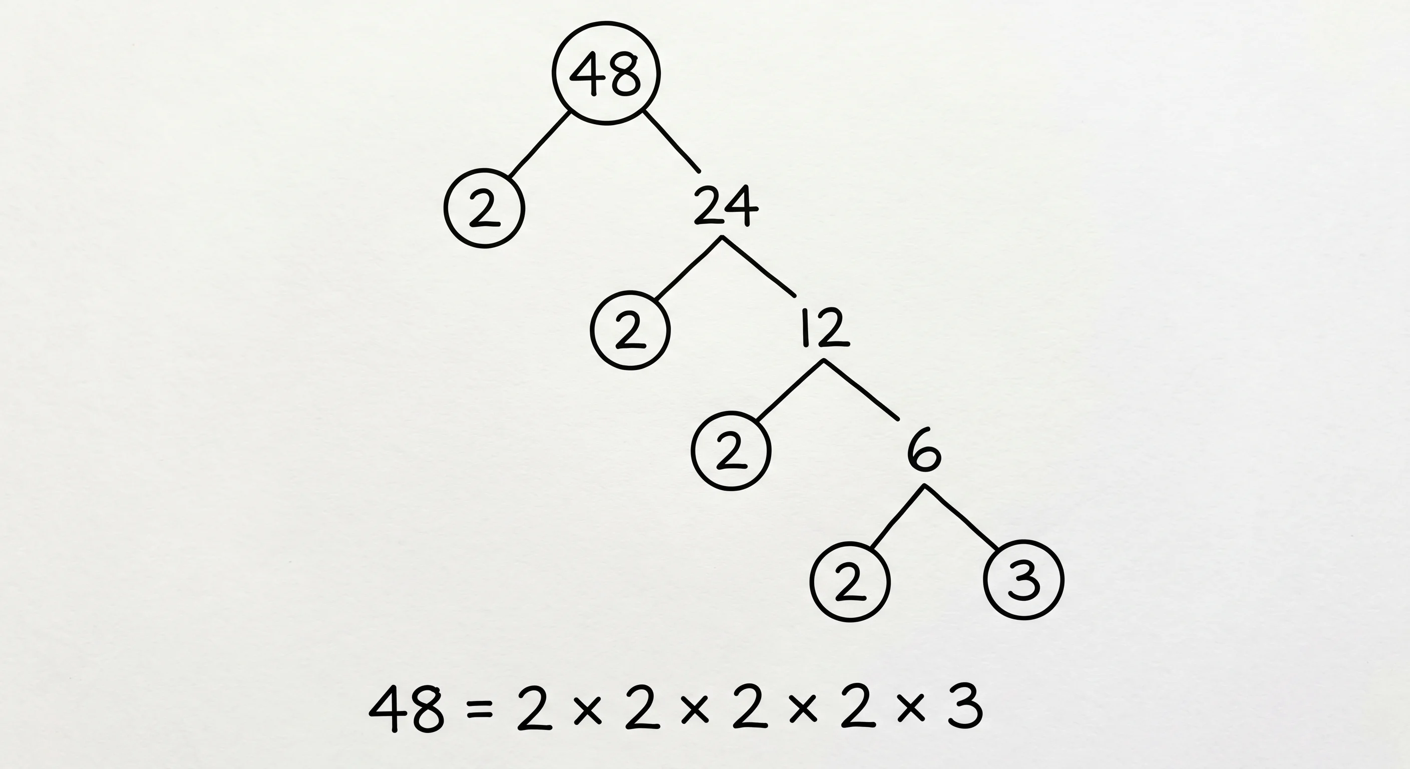 Factor tree diagram for the number 48