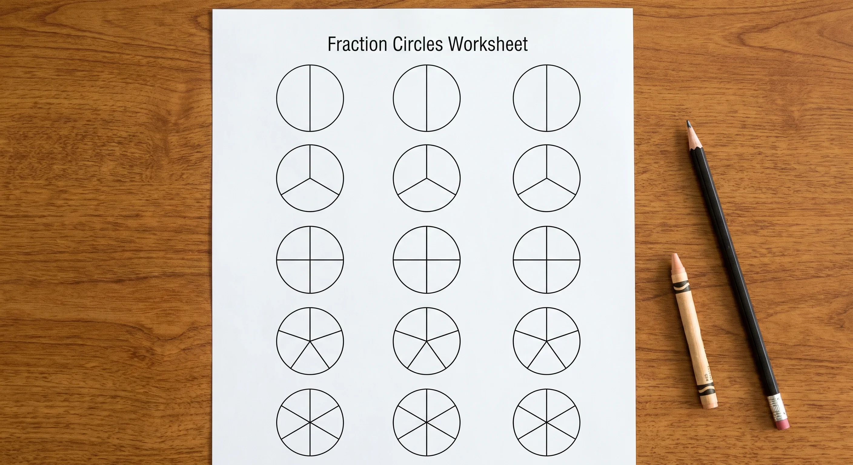 Blank unlabeled fraction circles worksheet for students to fill in