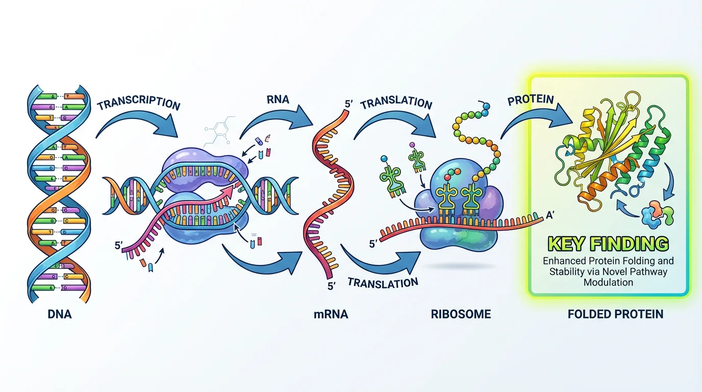 Graphical abstract depicting gene expression from DNA to RNA to protein synthesis.