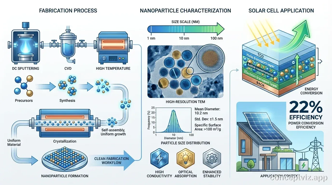 Graphical abstract for nanomaterials showing fabrication, characterization, and solar cell application.