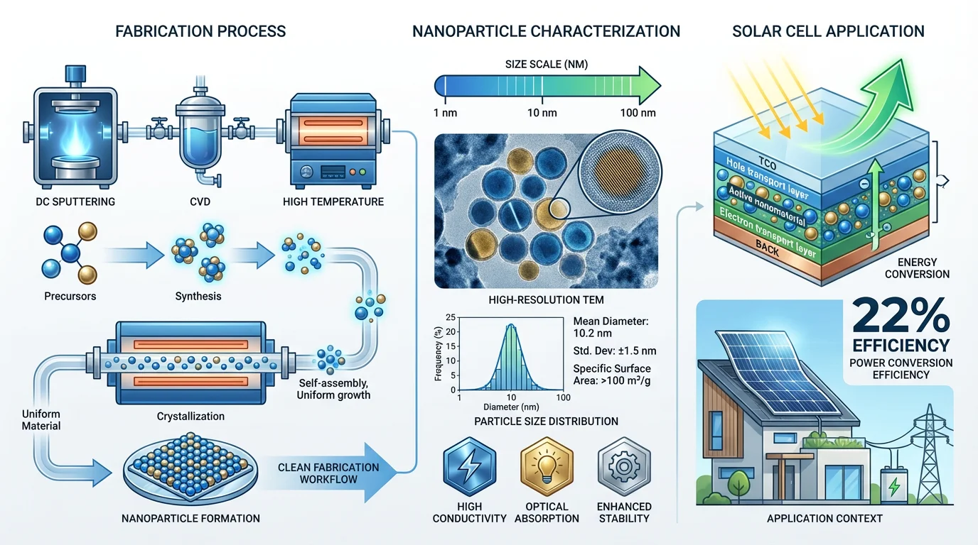 Graphical abstract for nanomaterials showing fabrication, characterization, and solar cell application.