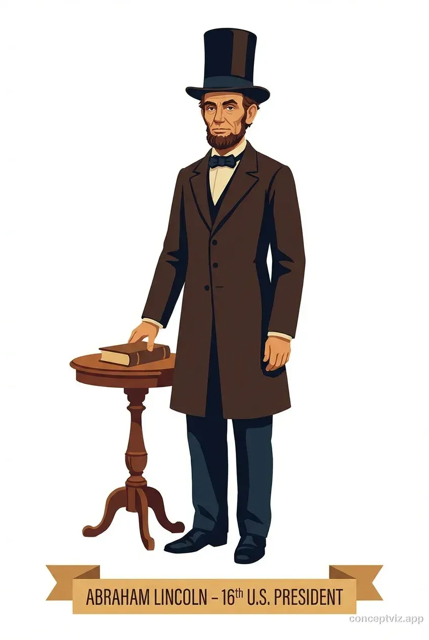 Educational portrait of Abraham Lincoln, 16th President of the United States, suitable for classroom history lessons and coloring activities.