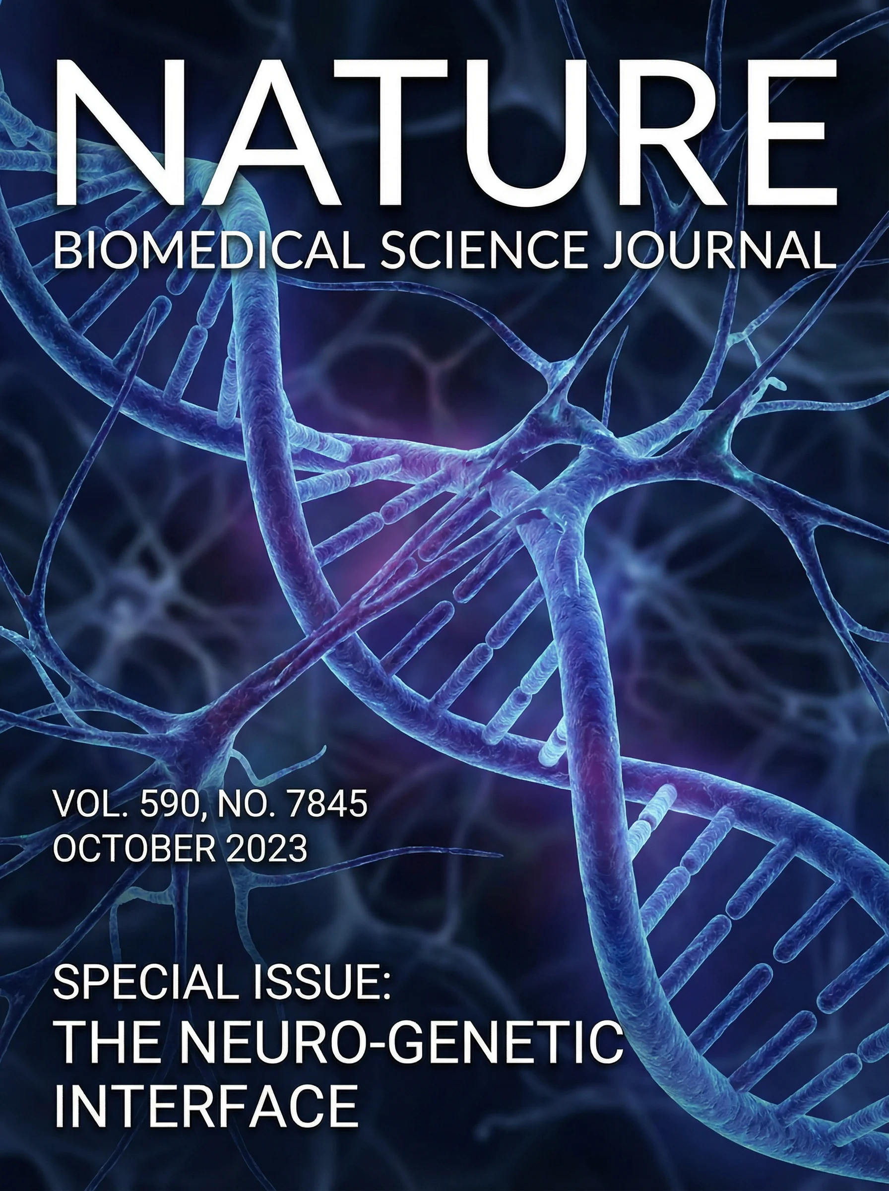 Scientific journal cover in Nature style featuring biomedical research visualization.