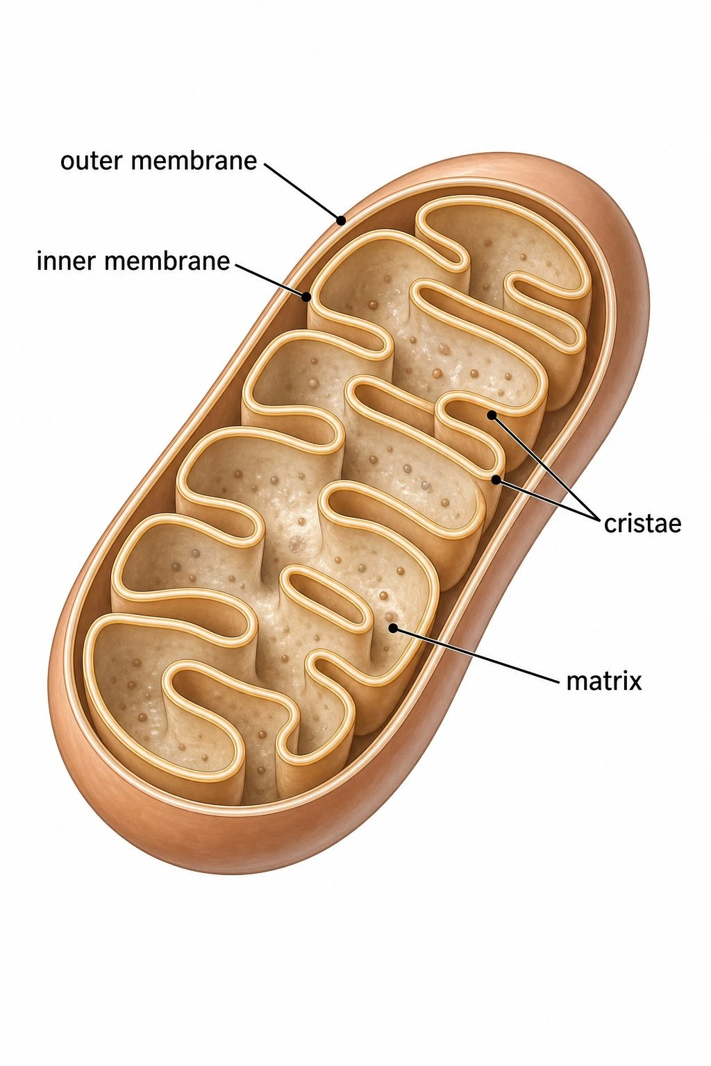 Close-up educational diagram of mitochondrial cristae folds of the inner membrane