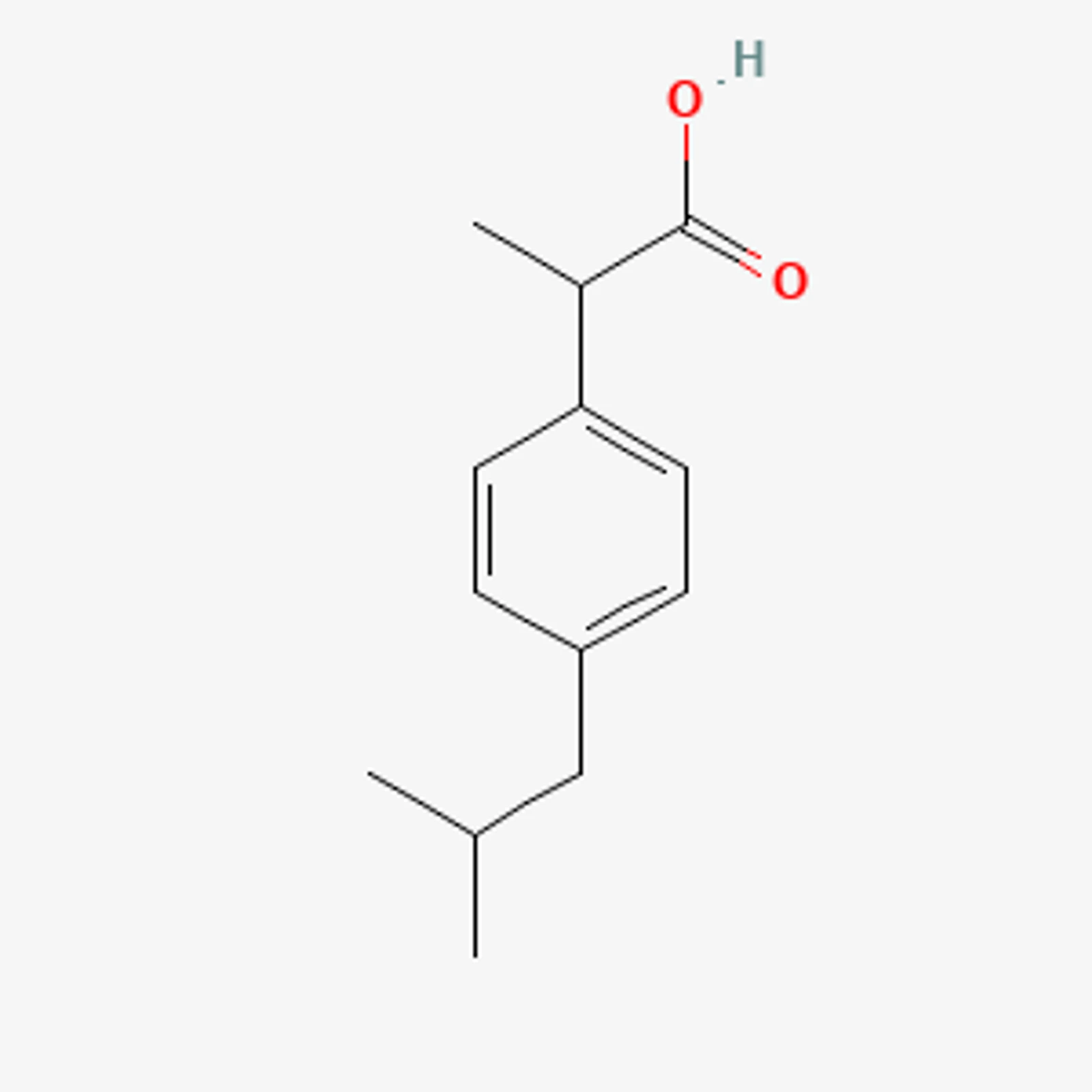 Ibuprofen molecule structure diagram with functional groups labeled