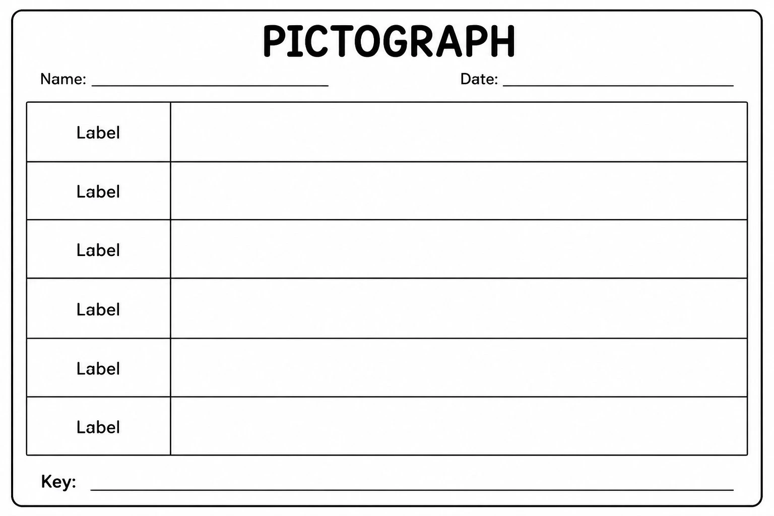 Blank pictograph template with empty category rows and a key