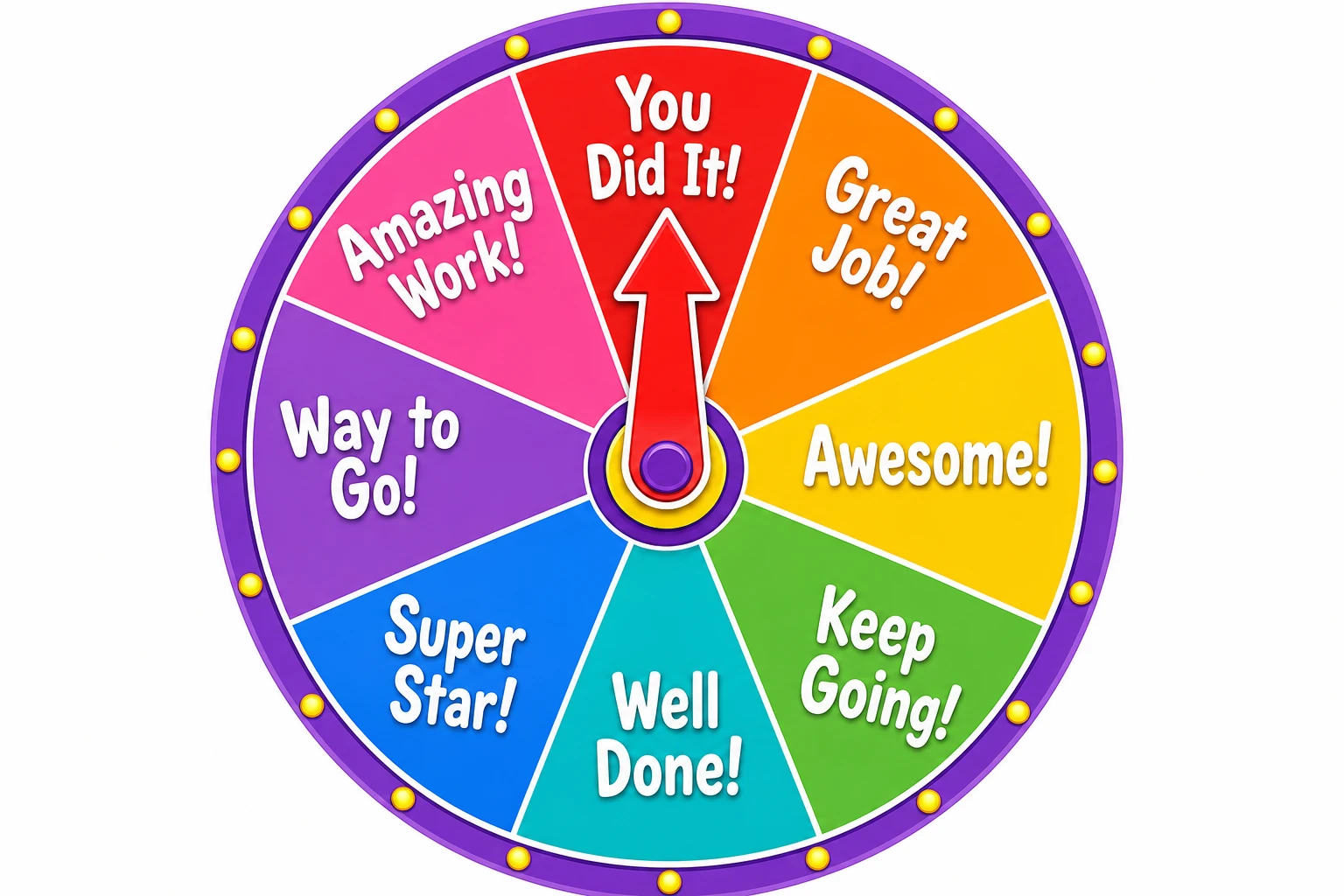 Colorful eight-sector prize wheel spinner with a center arrow needle