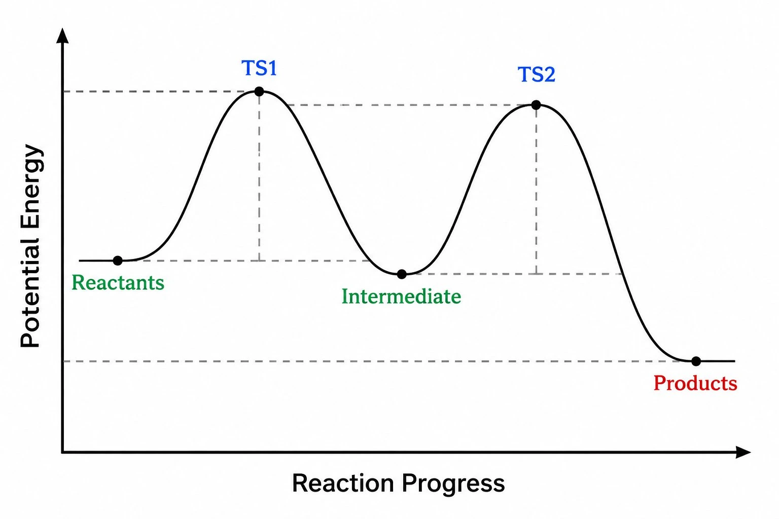 Two-step energy profile with two peaks and an intermediate in the dip