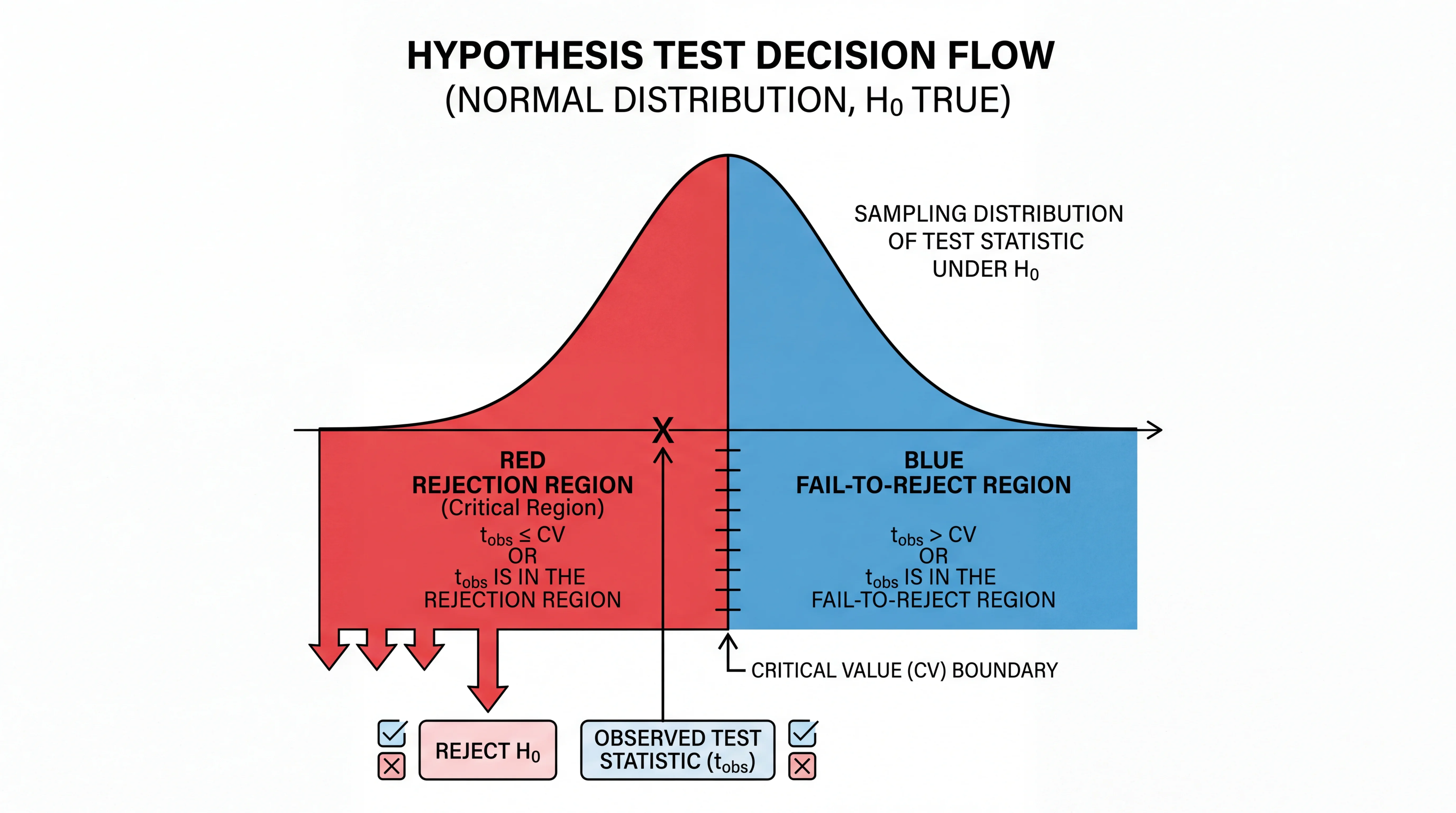 Psychology statistics rejection region diagram on a bell curve