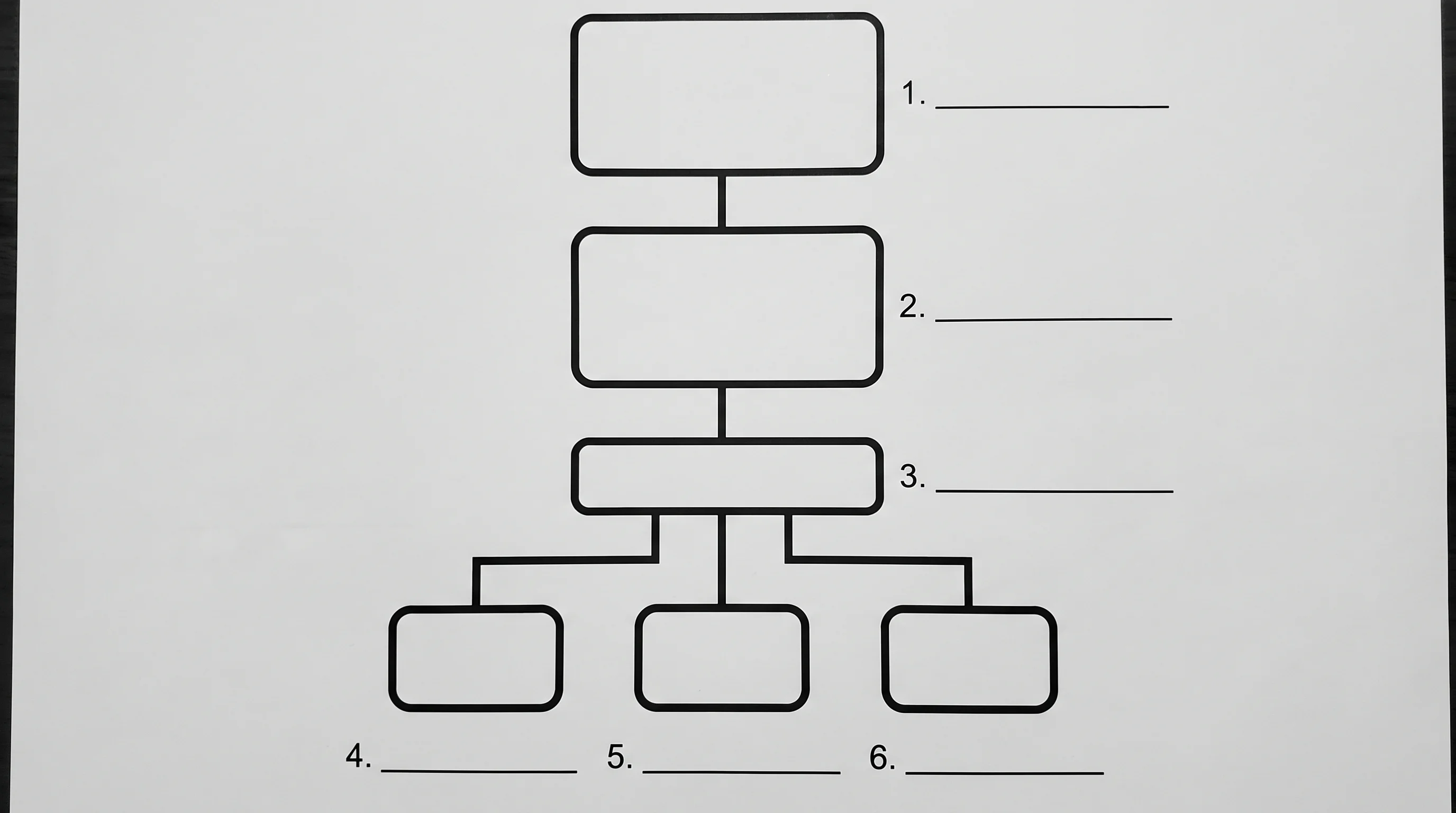 Blank unlabeled electrical single-line worksheet with empty boxes for source, transformer, bus, breakers, and loads