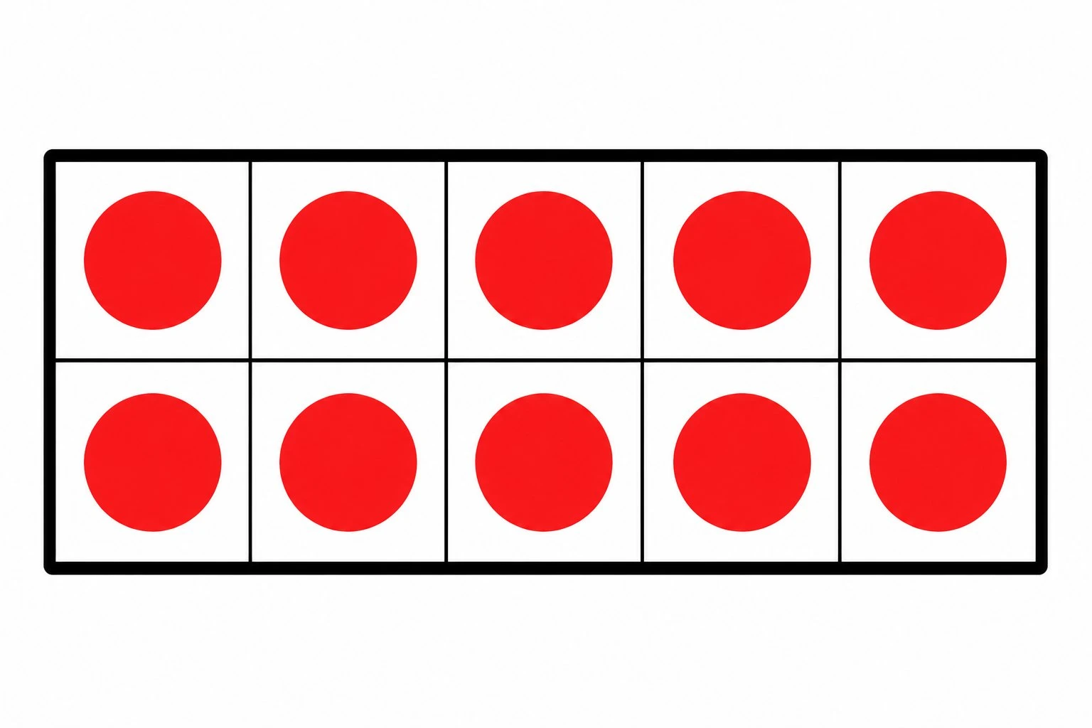 Ten frame with all ten cells filled to show the number 10