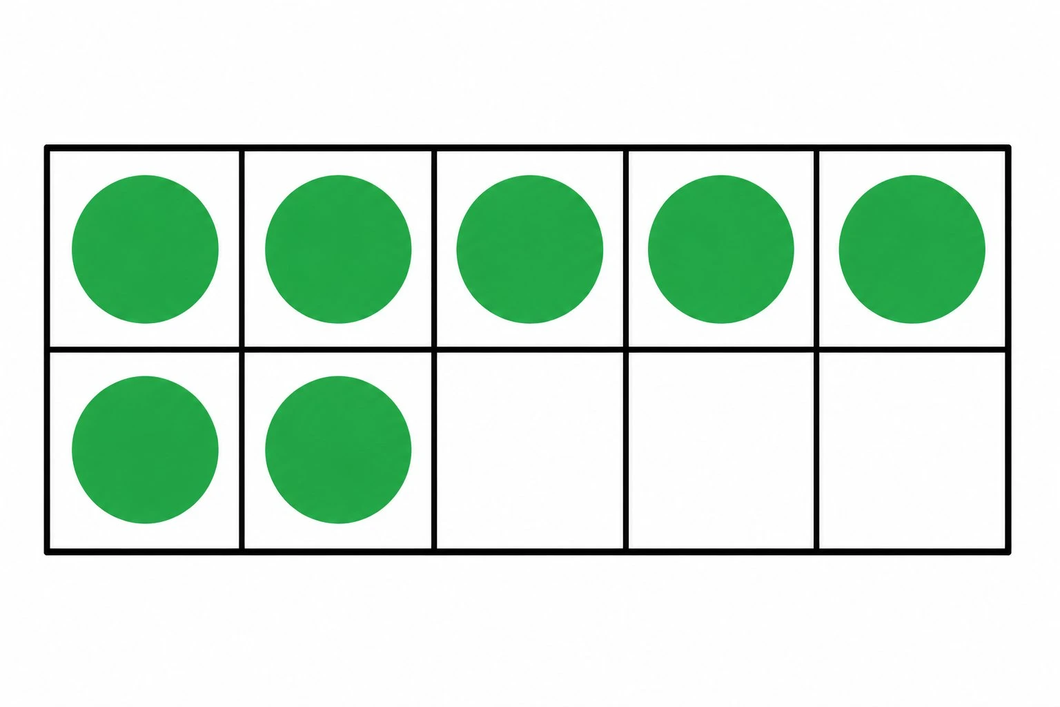 Ten frame showing the number 7 with seven counters